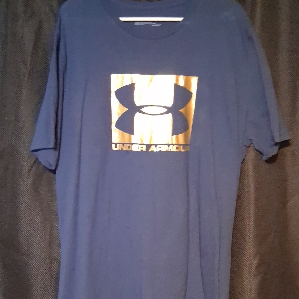 Under Armour Men's Blue Tee with Gold Logo